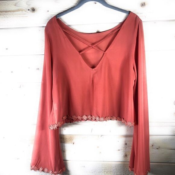 Kaitlyn Sheer Terra Cotta Blouse - Picture 4 of 9